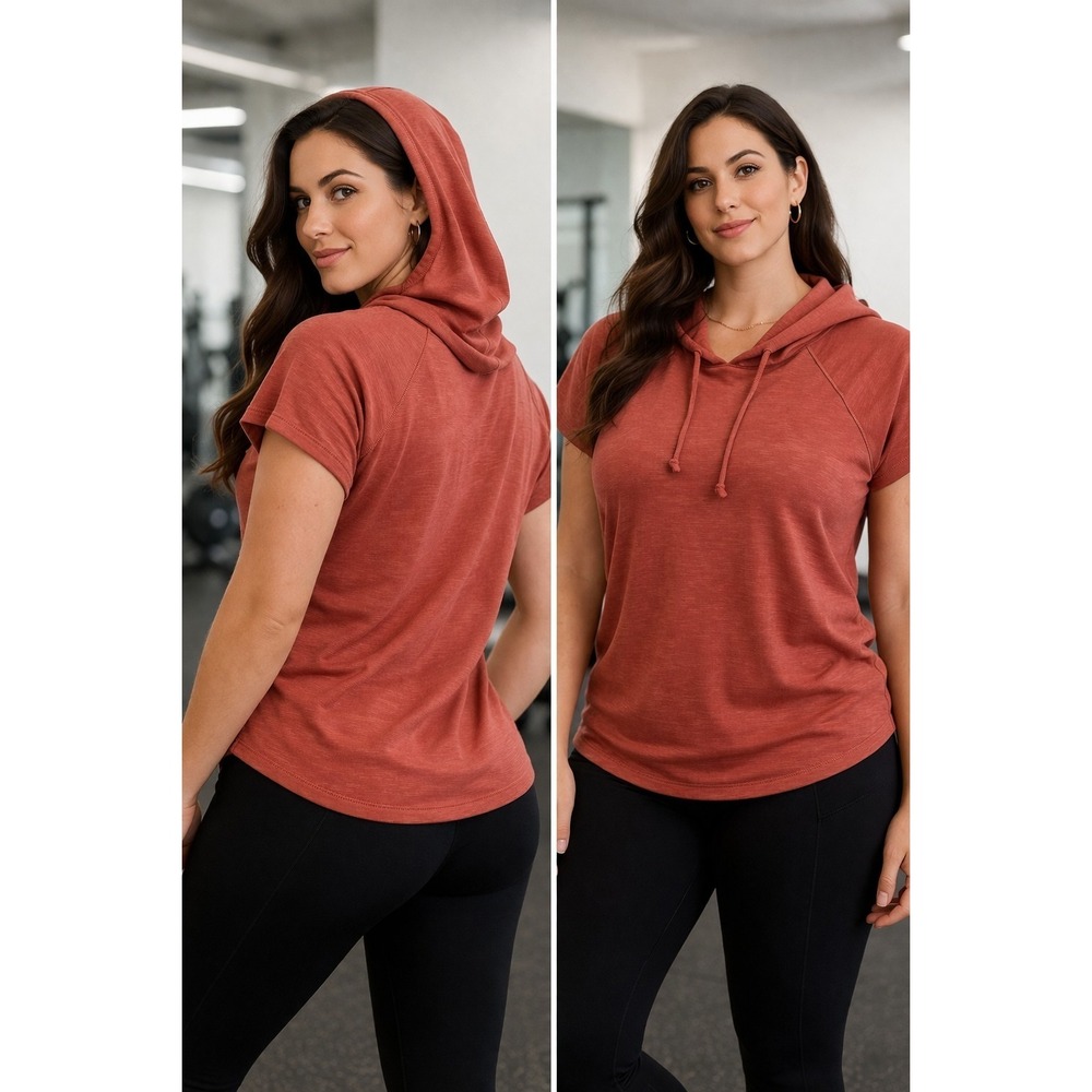 Chaser Hoodie Shirt Women's Large Short Sleeve Lightweight Pullover Modal‎ Blend